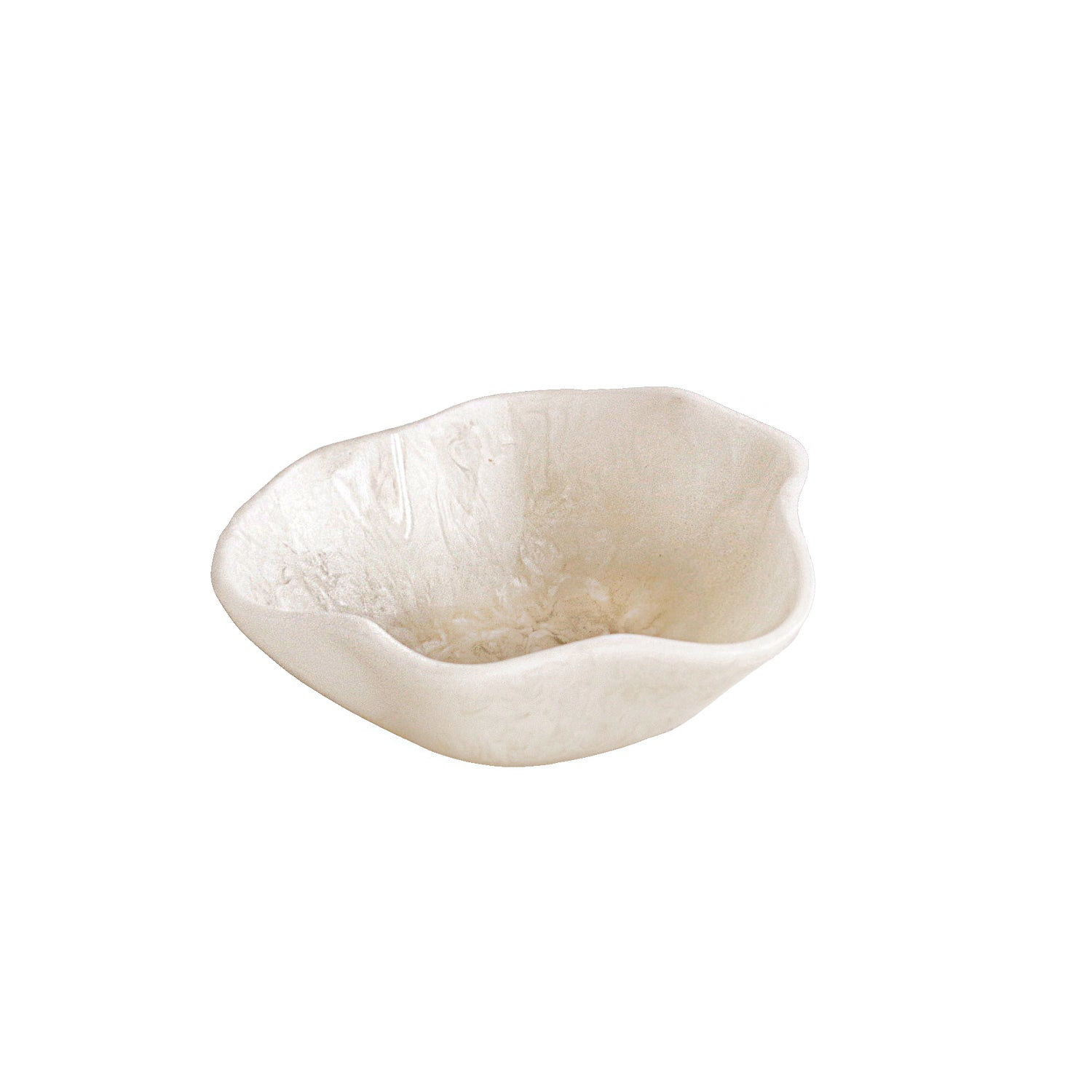 White swirl resin alabaster mini bowl with an organic, wavy rim and marbled texture.