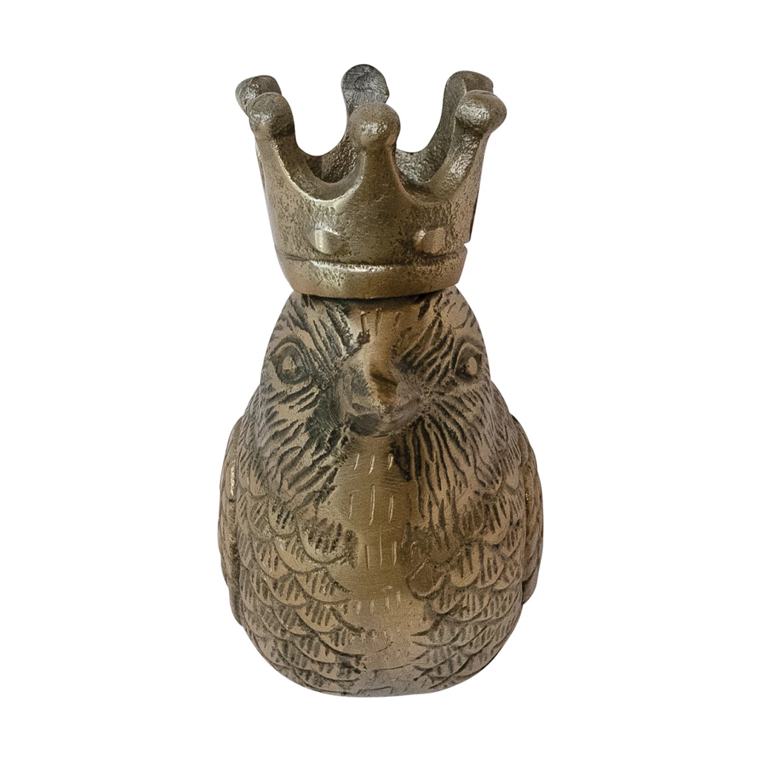 Cast Aluminum Bird Head with Crown Wall Decor, Antique Brass Finish