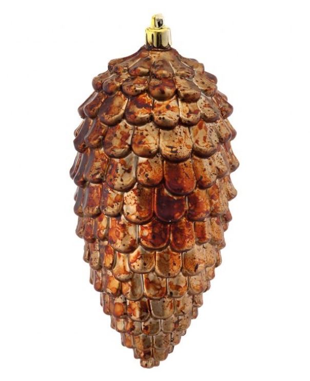 6.5-inch vacuum plate ornament with marbled pine cone pattern in natural wood tones.