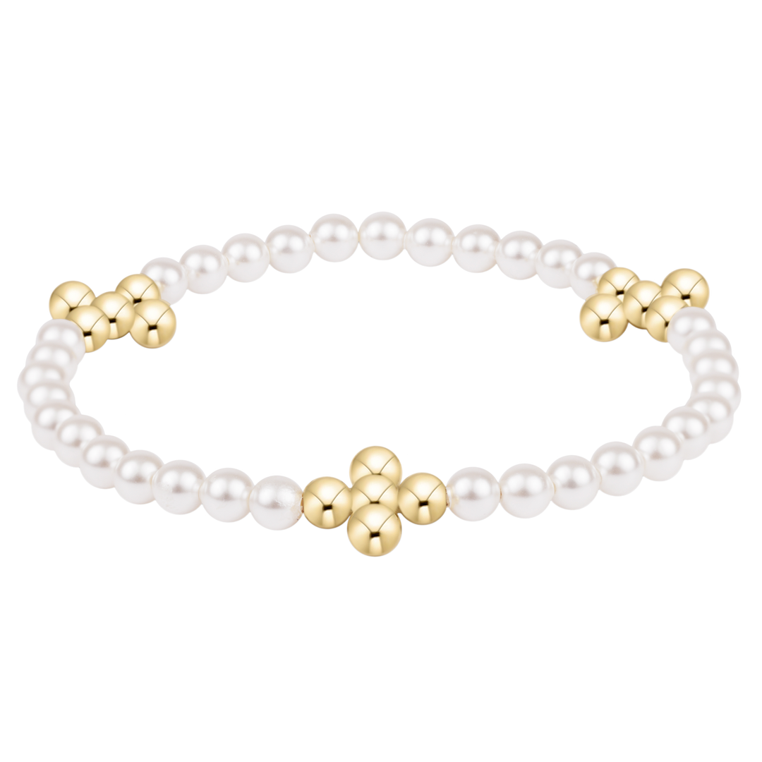 Beaded 4mm Gold Signature Cross 4mm Pearl Bracelet