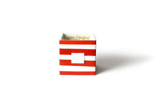 Red and white horizontal striped ceramic mini nesting cube with a white square attachment point.