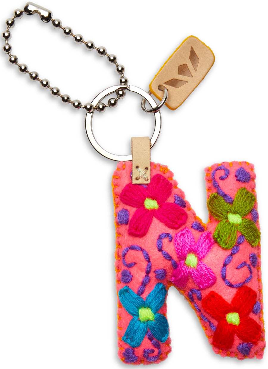 Felt letter charm in bright yellow with attached silver chain