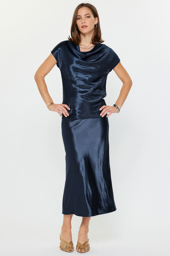 Eileen Elasticated Waist Midi Length Bias Skirt