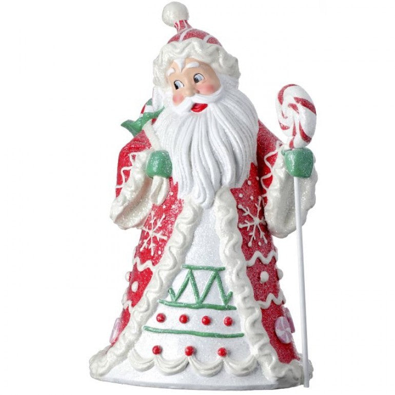 Resin Santa figurine holding a lollipop with candylicious theme