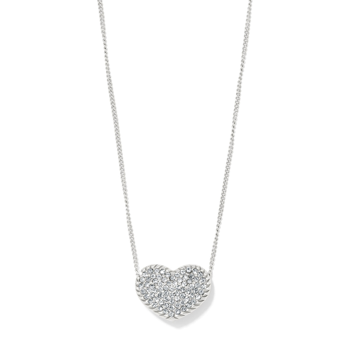 Silver plated Illumina Celeste Bold Necklace featuring a crystal-encrusted heart pendant.