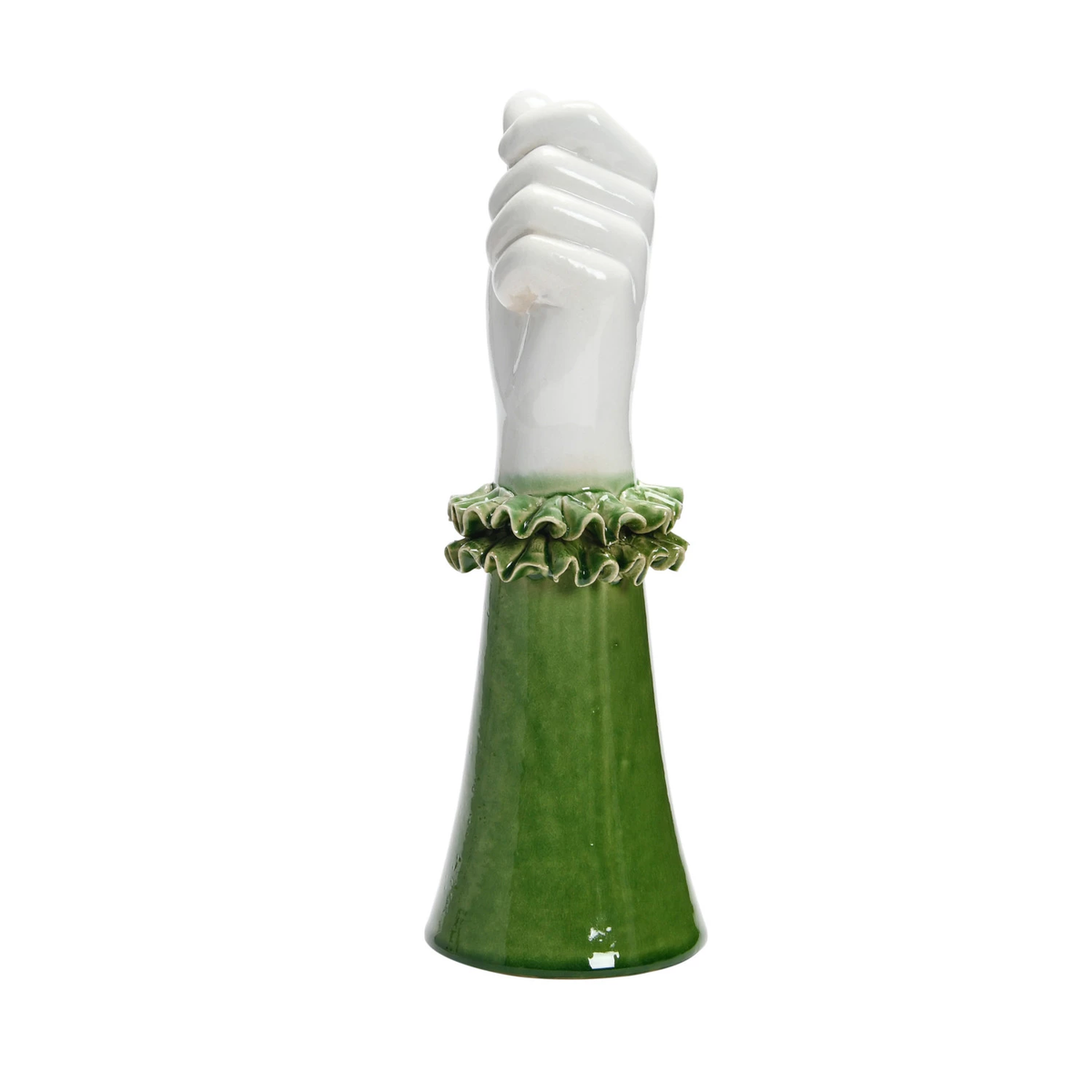 Stoneware vase with ruffled shirt sleeve silhouette in neutral tone