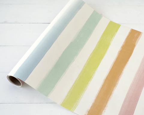 Sorbet Painted Stripe Runner featuring pastel blue, green, yellow, orange, and pink brushstrokes.