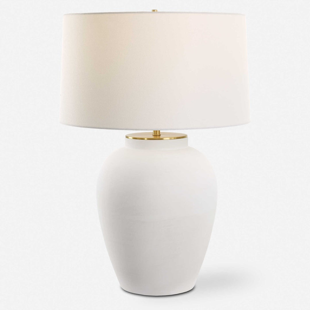 Adelaide table lamp with a dark finish base and cylindrical shade.