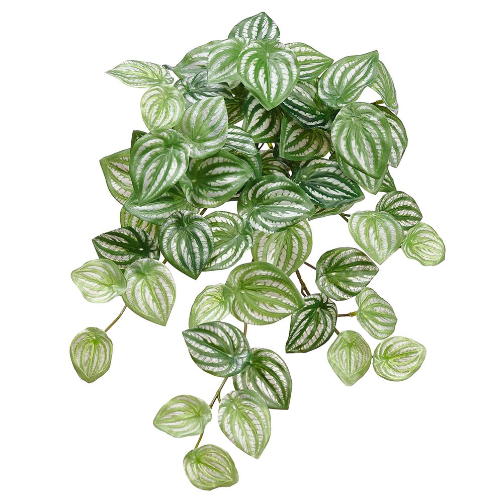Hanging artificial watermelon bush with green leaves on silver wire frame