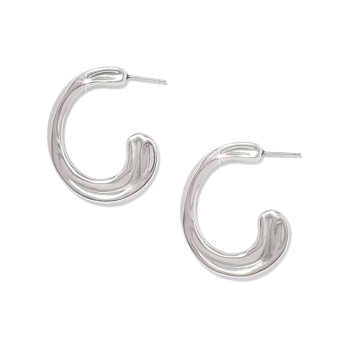 Silver plated Cascade Hoop Earrings with a wavy, organic design and post backs.