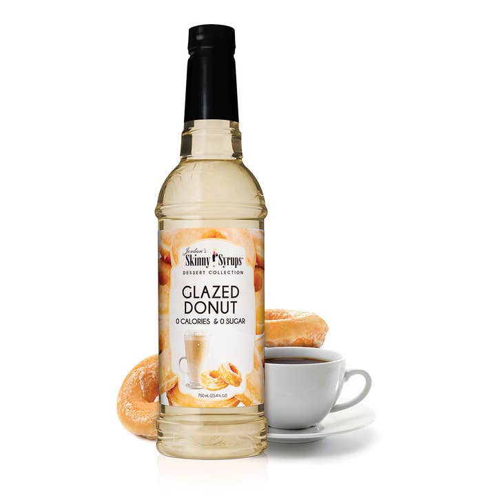 Bottle of sugar-free vanilla almond flavored drink with a white label.