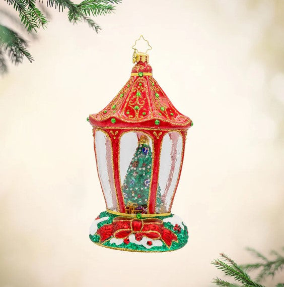 Sparkle 'n Spruce Lantern Christmas ornament featuring a red gazebo with a decorated tree inside.