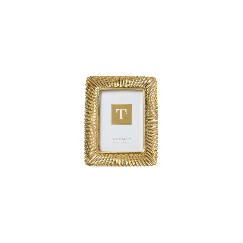 Sculpted scalloped plume gold photo frame with a textured resin border and glass front.
