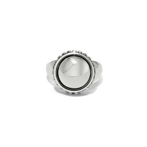 Pretty Tough Bold Stud Ring in silver plated finish with a large central dome and beaded border.