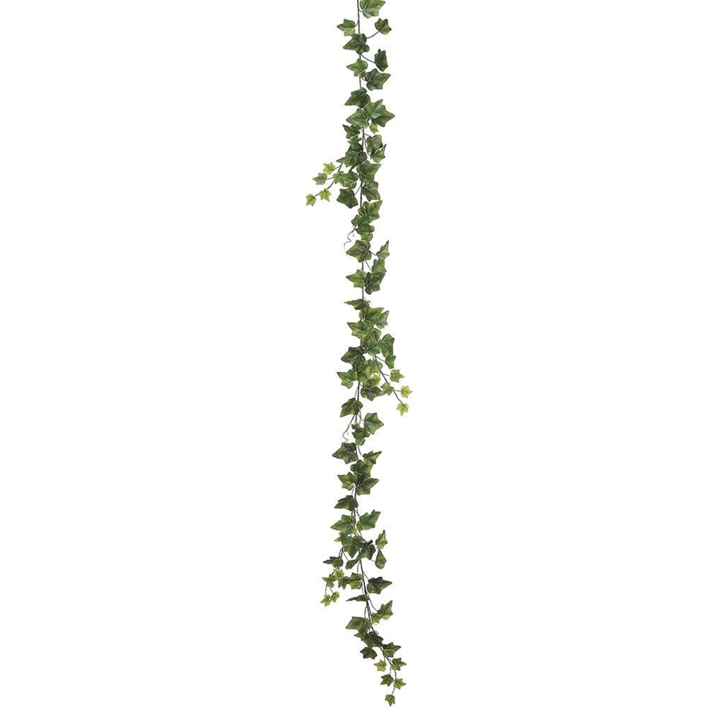 Green one-piece ivy garland with ninety-eight plastic leaves on wire stems