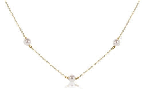 Gold-filled choker necklace featuring a 6mm pearl pendant on a 15-inch chain.