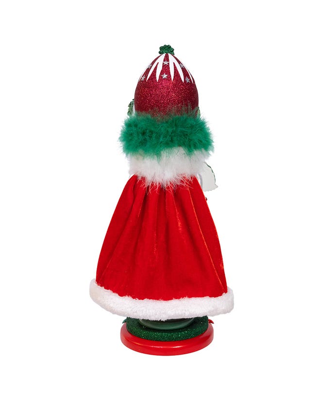 Back view of an 18-inch Hollywood Nine Ladies Dancing Nutcracker with a red velvet dress.