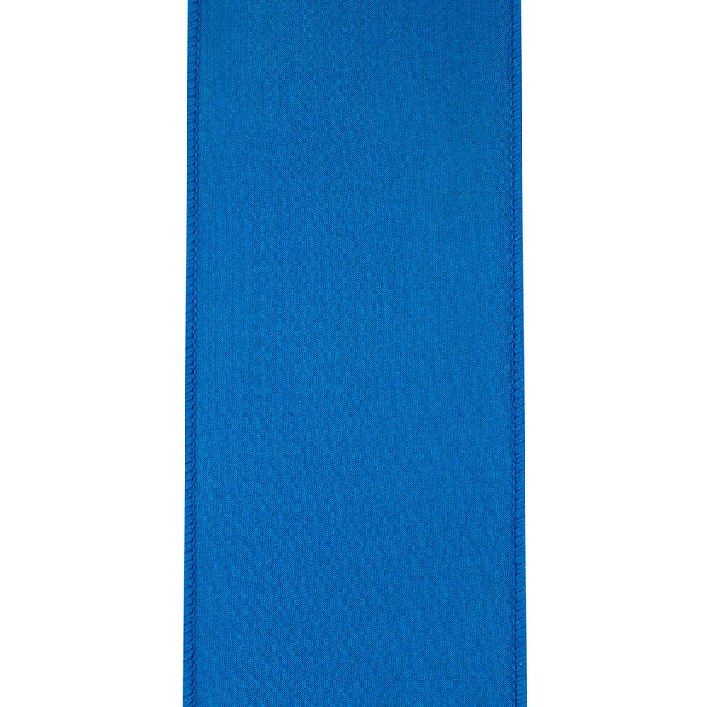 4-inch wide turquoise blue wired edge ribbon with a solid fabric texture.