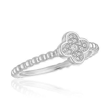 CZ Clover Stack Ring in silver-tone metal with a clover-shaped silhouette featuring clear cubic zirconia stones.