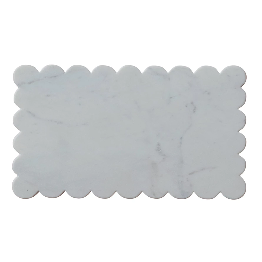Marble Cheese/Cutting Board w/ Scalloped Edge - White