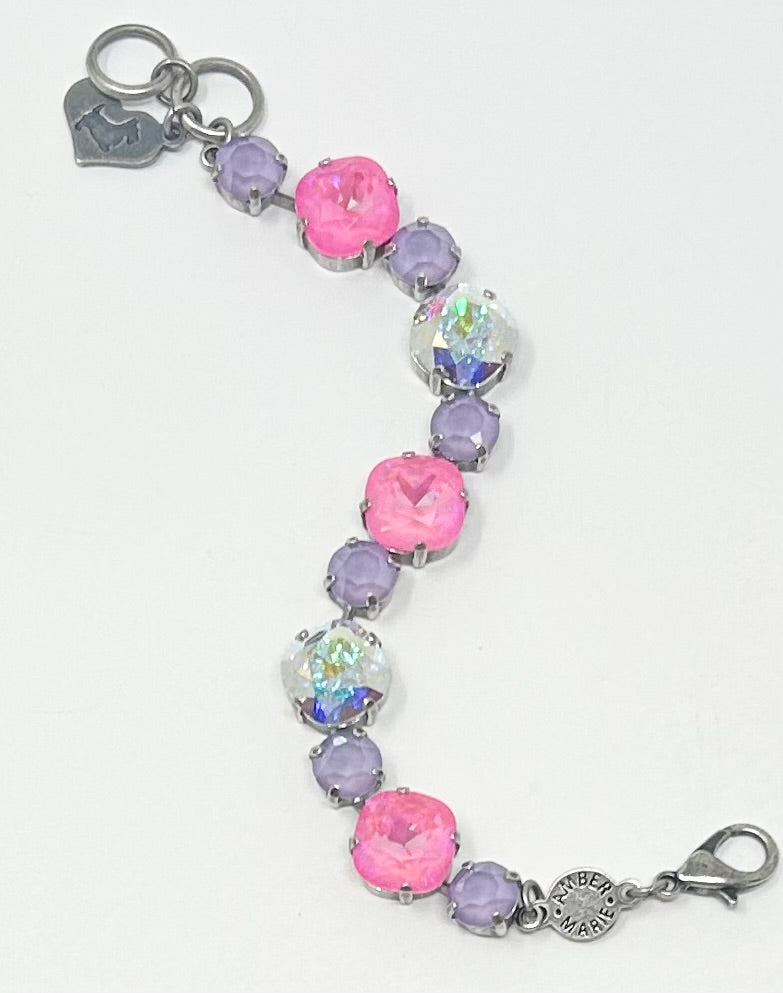 Adjustable Premier Bracelet in pink crystals with a Scotty dog heart charm