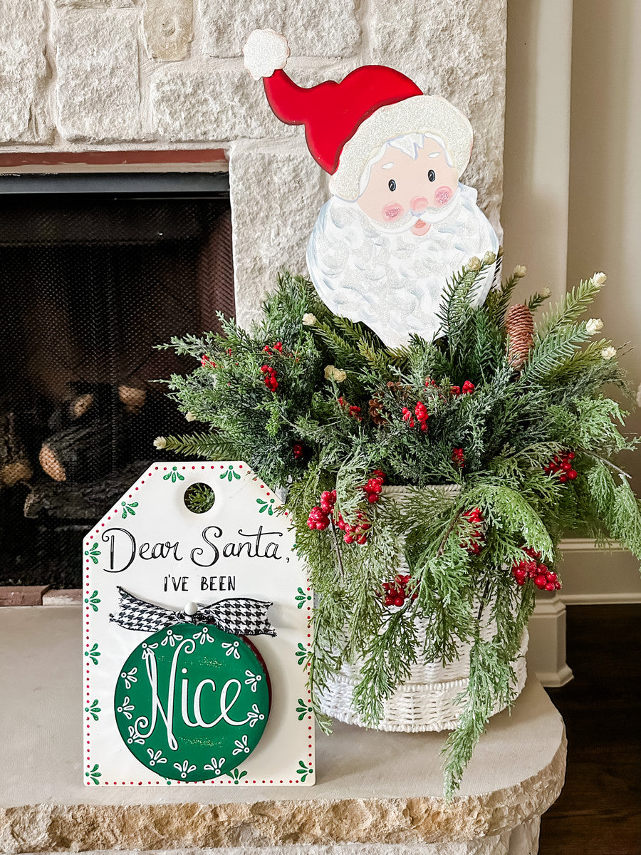 Stakeable wooden sign reading Dear Santa with a hanging charm