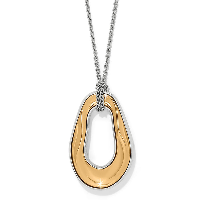 Cascade Rio two-tone silver and gold adjustable necklace with a wavy oval pendant.