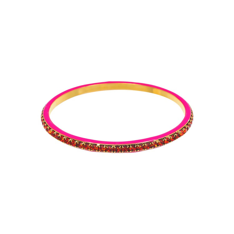 Hand-painted enamel bangle with colorful crystals on a sleek modern bracelet.