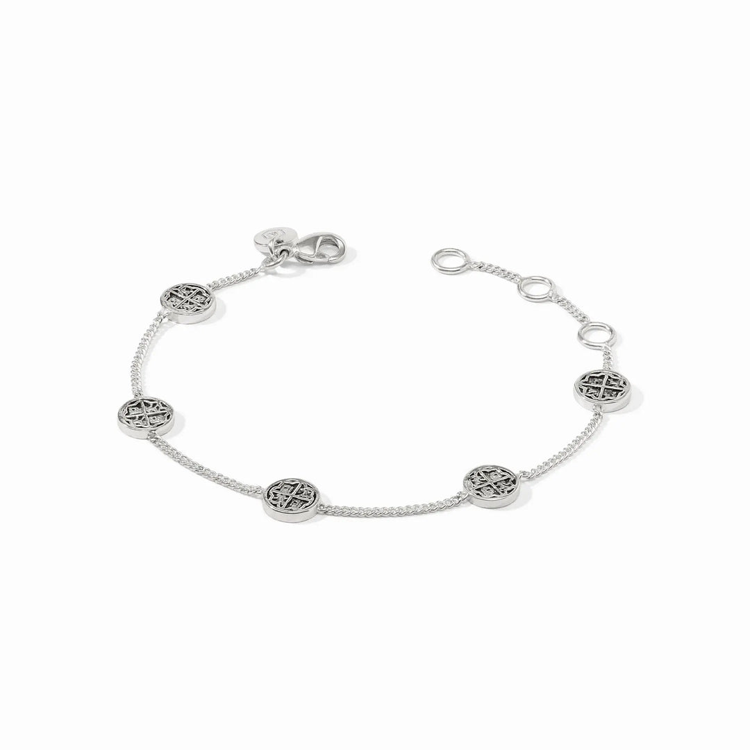 Delicate silver coin station bracelet with adjustable chain