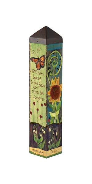 Square wooden art pole with a natural finish measuring 20 inches tall.
