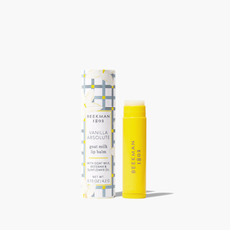 Clear tube vanilla lip balm with gingham paper packaging