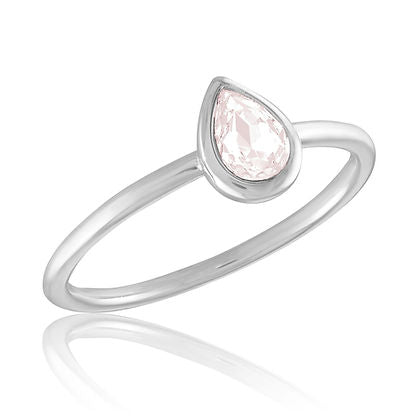 Vintage Rose teardrop ring with a delicate metal band featuring an oval rose-colored stone.