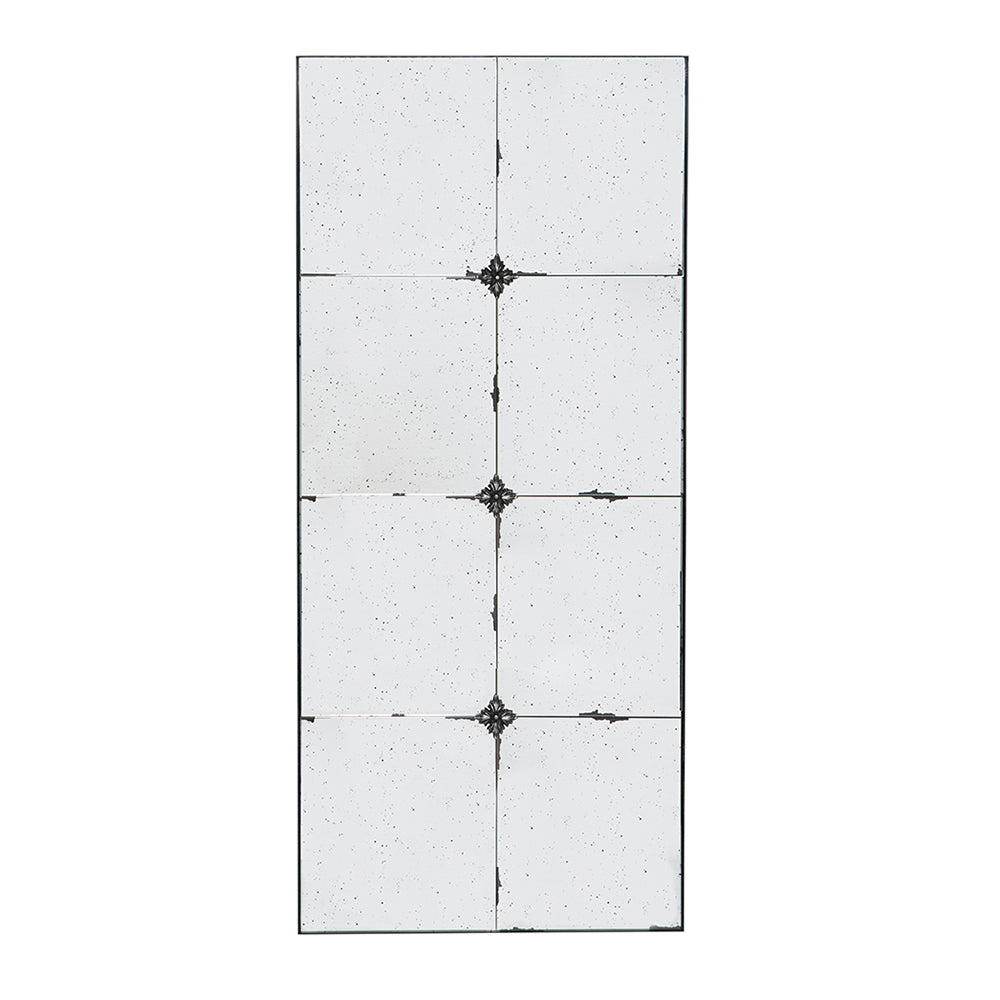 Antique glass wall mirror with iron frame in dark finish