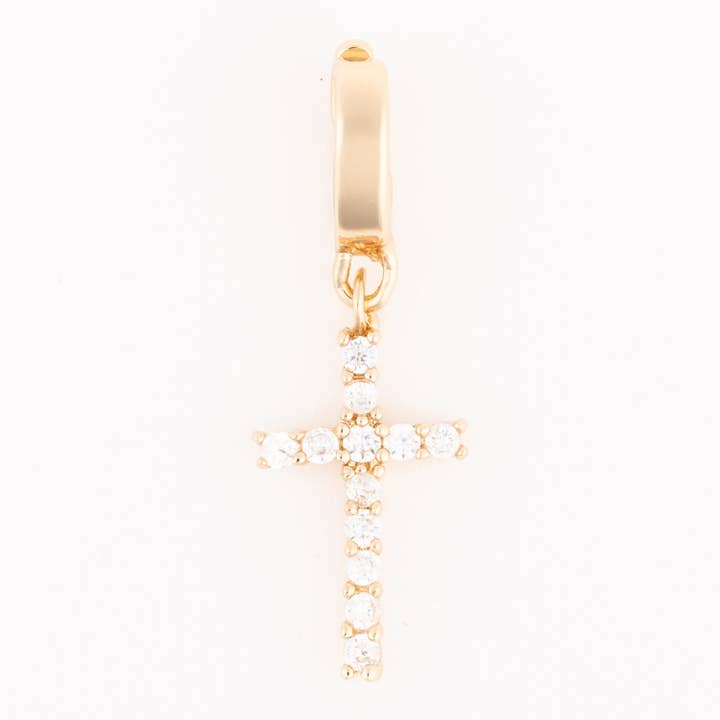 Gold-toned Sophie Sparkly Cross charm featuring a cross pendant set with clear round crystals.