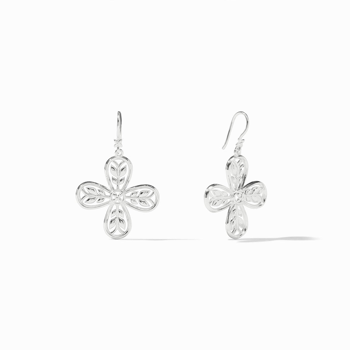 Polished silver Justine earring with a refined wire hook design.