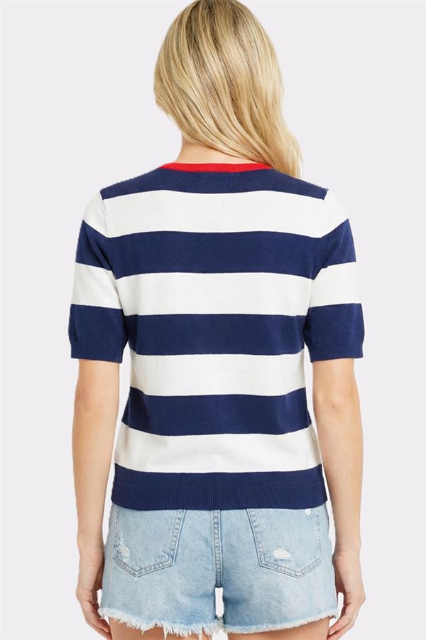 Natalie Star Striped Short Sleeve Sweater