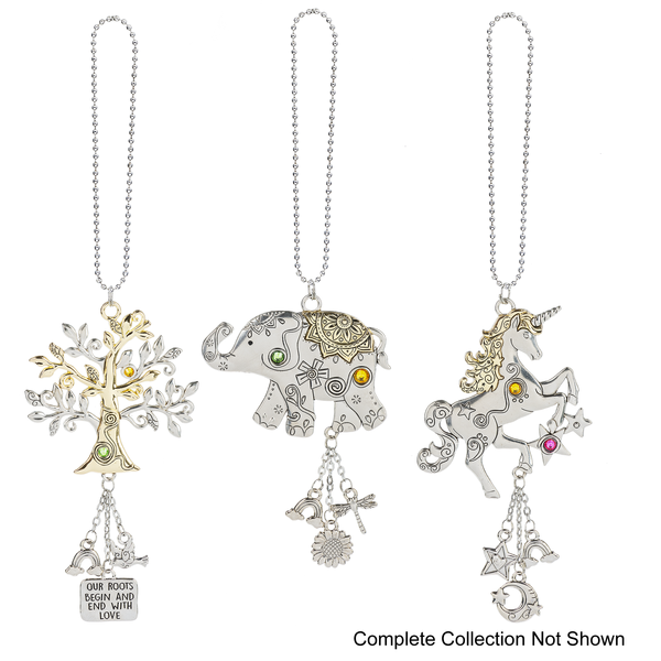 Silver Glimmers car charm with gold accents in a compact square shape.