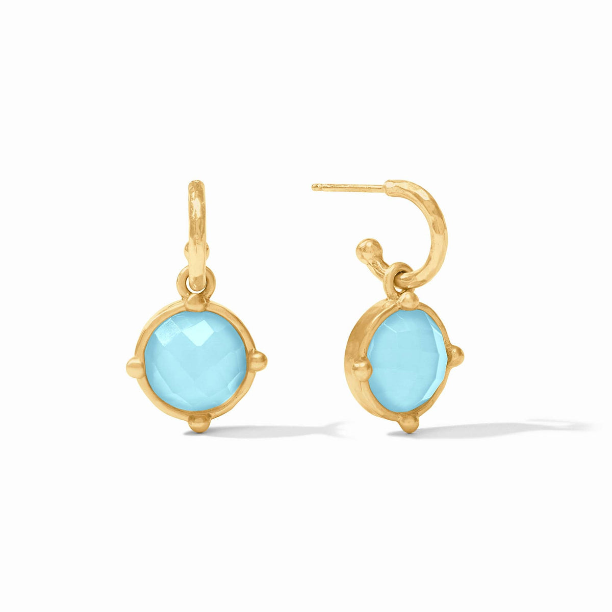Honeybee hoop earring with gold-tone finish featuring a small bee charm.