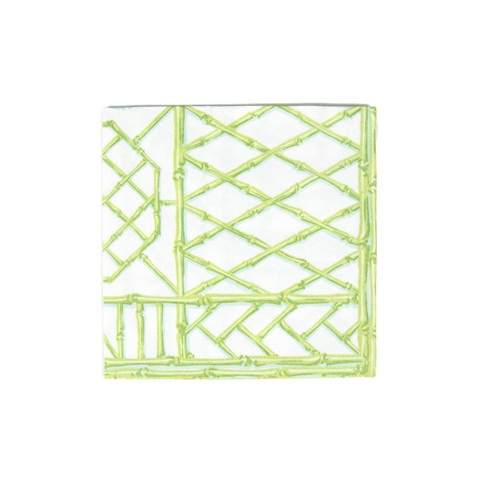 Packaged Bamboo Screen moss green paper linen luncheon napkins with a subtle screen-printed pattern.