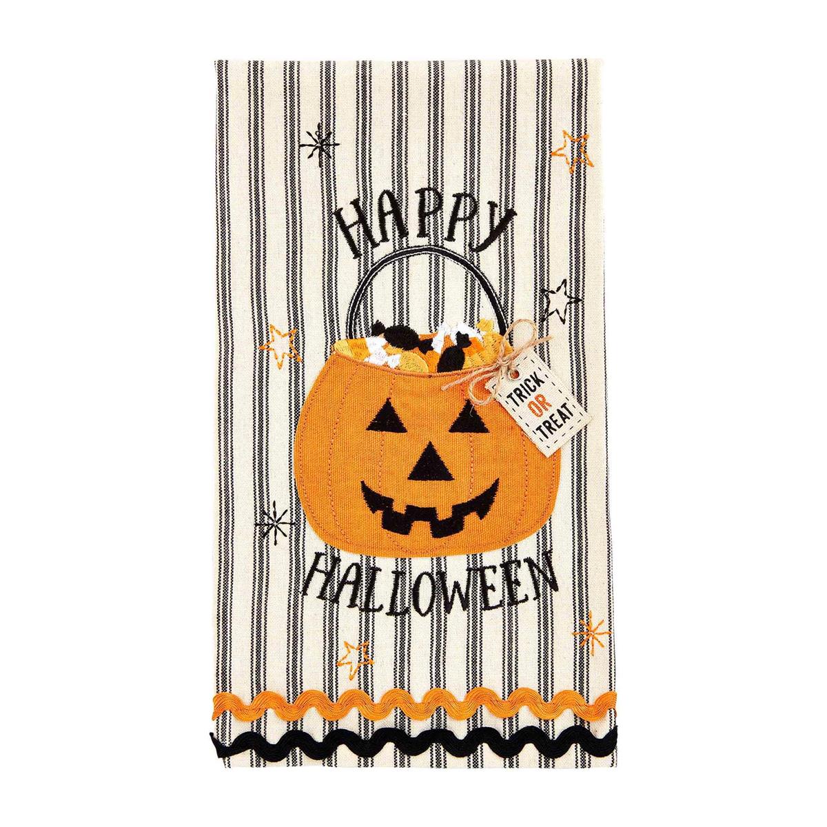 Cotton Halloween applique towel featuring a black bat silhouette on white fabric.