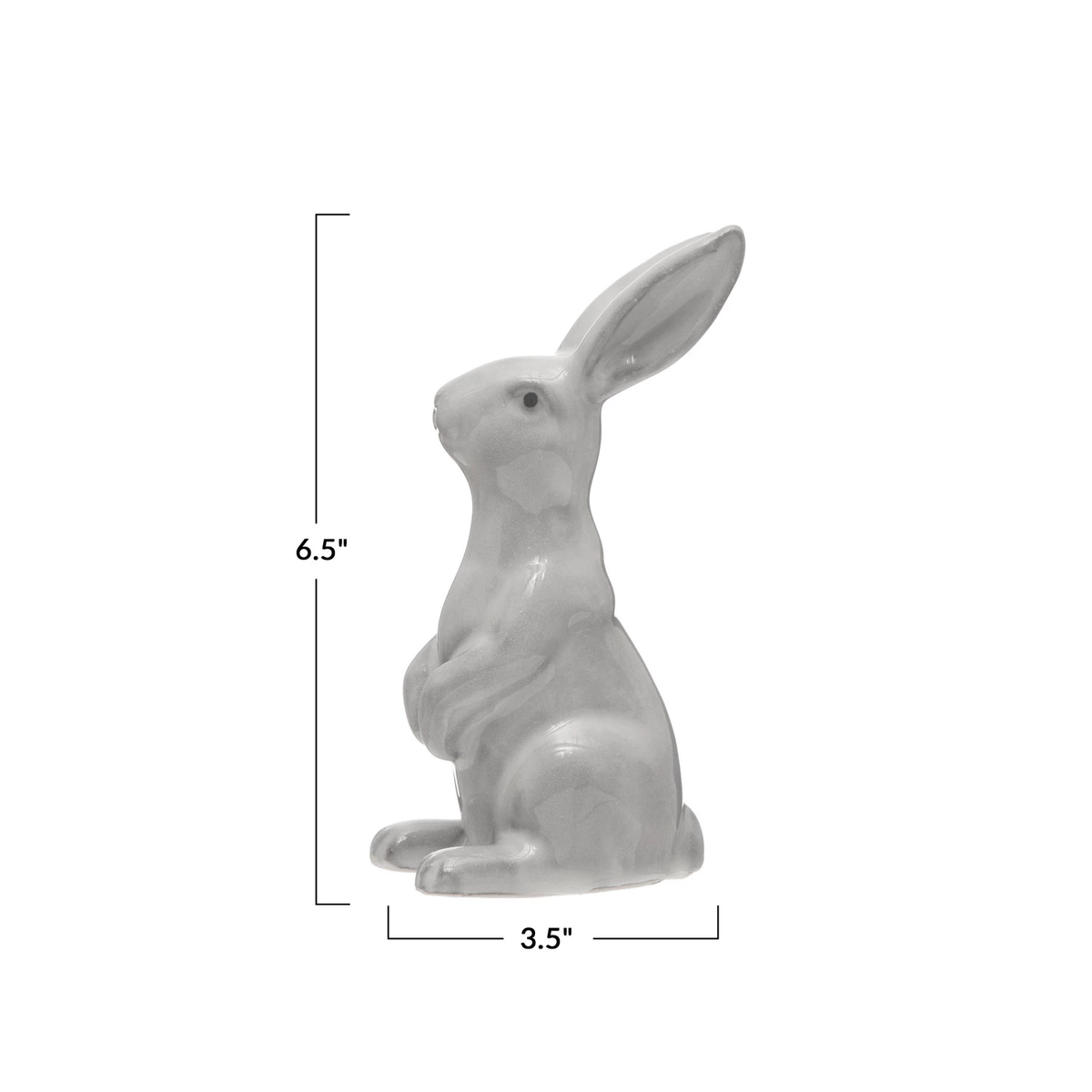 White stoneware rabbit figurine with reactive glaze finish