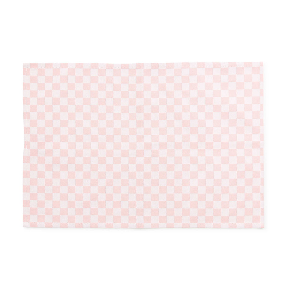 Set of four woven jacquard check placemats in natural cotton with a classic grid pattern.