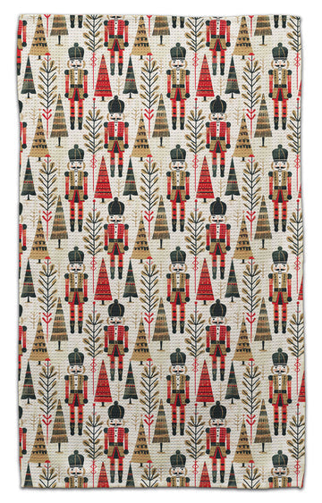 Waffle weave eco-friendly towel in neutral tone with textured grid pattern.