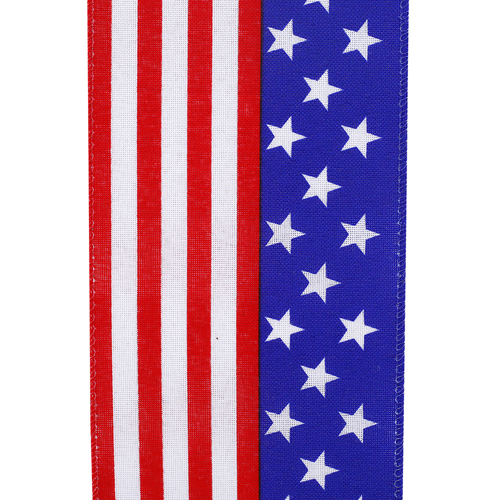 Flag Stripe wired edge fabric roll in blue with white stripes.