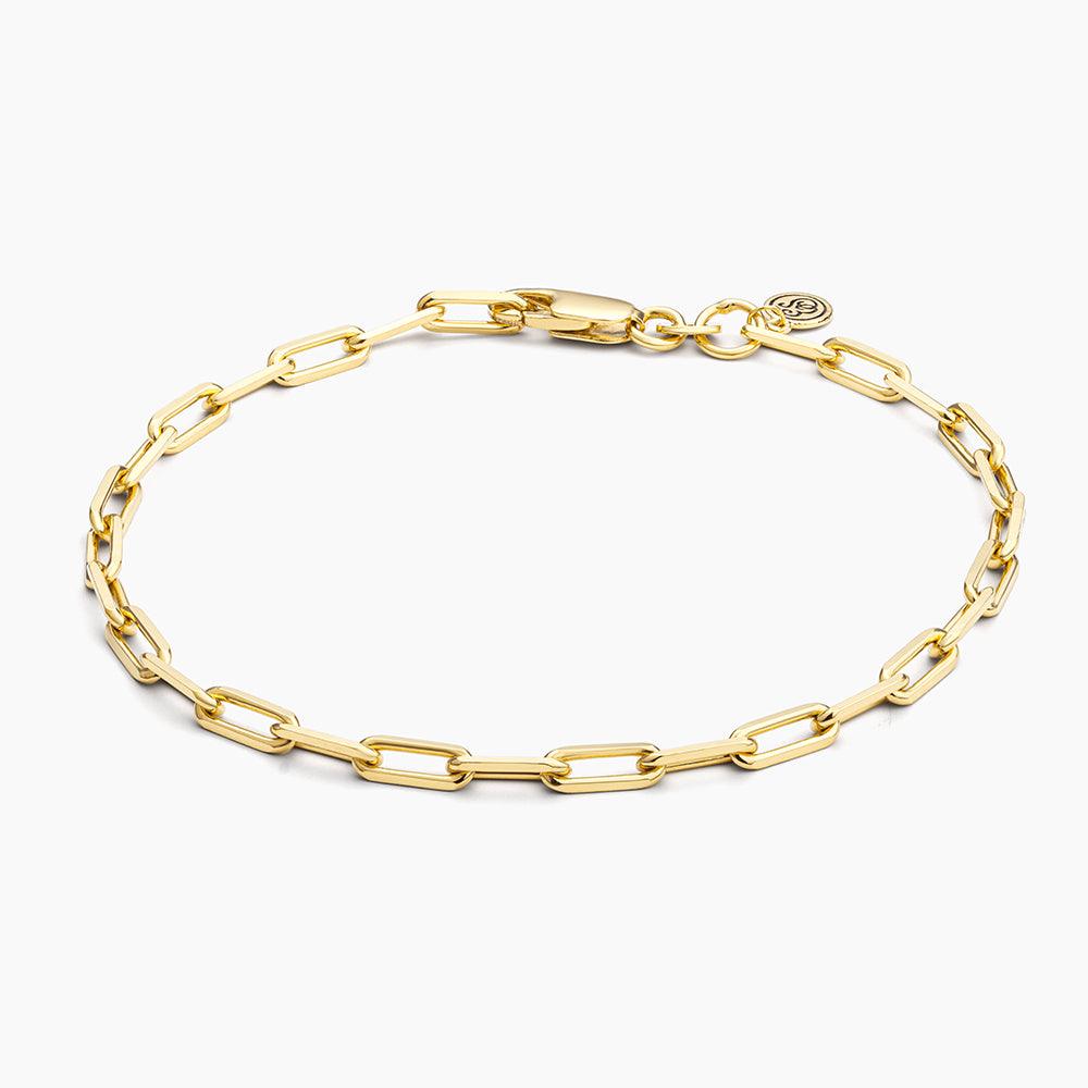 Mini paper clip chain bracelet in silver metal with a lobster clasp closure.