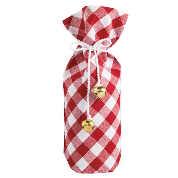 Cotton cloth wine bag with tassel tie in natural fabric color