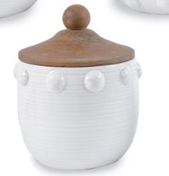 Raised Dot Canister in natural wood finish with a textured dot pattern on the lid.