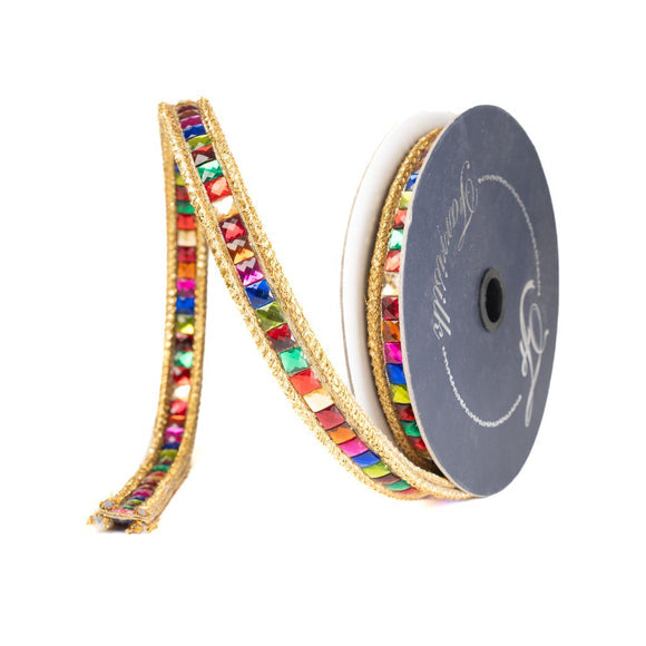Gemstone Garland Ribbon with wired edge and secondary fabric structure in a decorative garland silhouette.