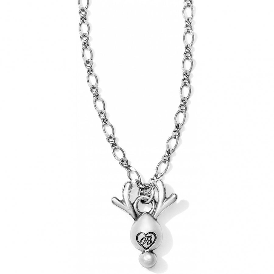 Silver-plated Reindeer Rock Necklace with a heart-engraved pendant and crystal accents.