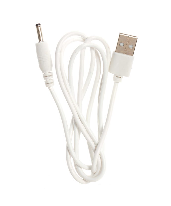 Black USB male to DC jack cable with a blue connector housing.